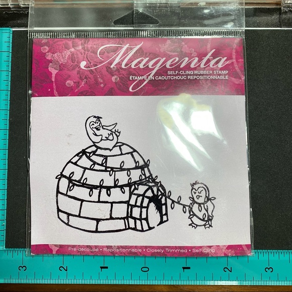 Magenta Christmas Igloo and Penguins Rubber Stamp - Picture 2 of 5